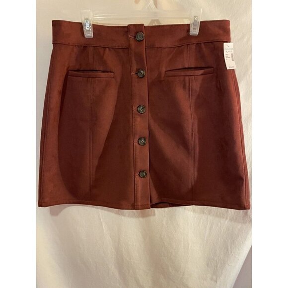 Maurices Faux Suede Button Down High Rise Wine Burgundy Skirt Size 16 New - Picture 2 of 9